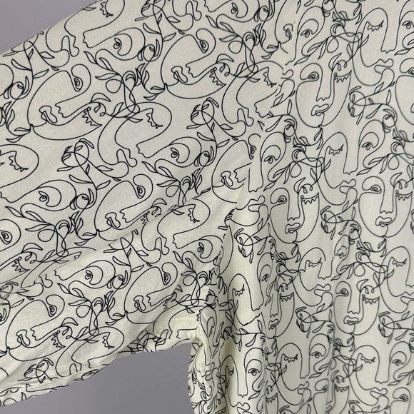 Olsen Cream and Black Stylish Artistic Face Design Long Sleeve XL Blouse - Picture 4 of 13